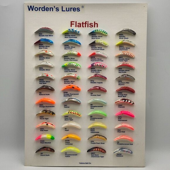 Yakima Baits Wordens Lures Flatfish Display Board 44 Colors 422695 Fishing - Picture 1 of 3